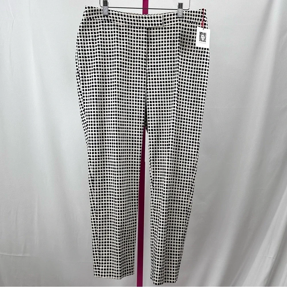 Navy Blue Polka Dot Dress Pants‎ Anne Klein Women's Size 10 White Office Casual - Picture 3 of 16